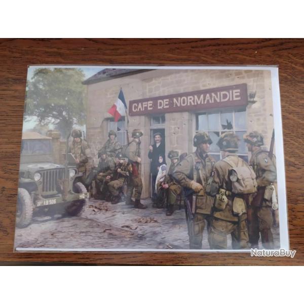 CARTE DEBARQUEMENT NORMANDIE D-DAY 6 JUIN 1944 STAND EASY  101eme AIRBORNE CAFE DE NORMANDIE