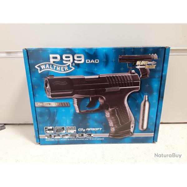 2992-AIRSOFT PISTOLET WALTHER  P99  BLACK CAL 6MM GAZ CO2  BBS  BLOWBACK    FULL METAL NEUF PROMO