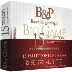 Chevrotine B&P Calibre 12/70 (15 Grains cuivrés) Bourre grasse 56 grammes (Boite de 10 cartouches)