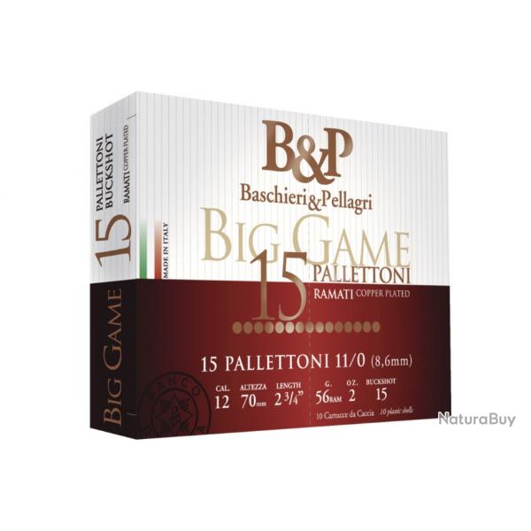 Chevrotine B&P Calibre 12/70 (15 Grains cuivrs) Bourre grasse 56 grammes (Boite de 10 cartouches)