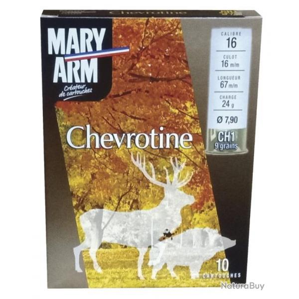 Chevrotine MARY Calibre 16/67 (9 Grains) Bourre grasse 24 grammes (Boite de 10 cartouches)