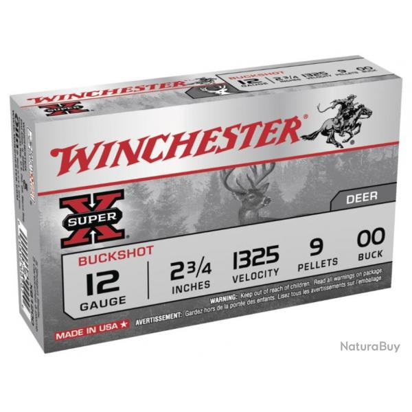 Chevrotine WINCHESTER Calibre 12/70 (9 Grains) Bourre jupe 32 grammes (Boite de 5 cartouches)