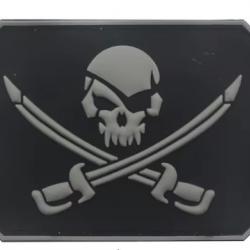 Patch Drapeau - Pirate - Gris/noir - PVC - velcro - Livraison gratuite