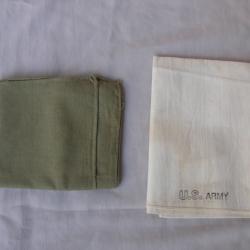 WW2 US LOT DE 2 MOUCHOIRS MILITAIRE AMÉRICAIN BLANC US ARMY ET COULEUR OD RÉFÉRENCÉS G.I. NEUFS