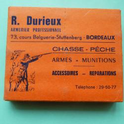 REF 36 - BOÎTE ANCIENNE CARTOUCHES DE CHASSE CARTON CAL 12 - plomb n° 7  - R. DURIEUX  - BORDEAUX