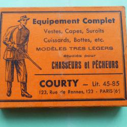 REF 39 - ANCIENNE BOÎTE CARTOUCHES CHASSE CAL 16 - COURTY à Paris - Chevrotines 9 grains