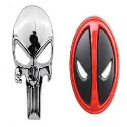 Sticker badge Punisher métal 3D - Argent et Deadpool