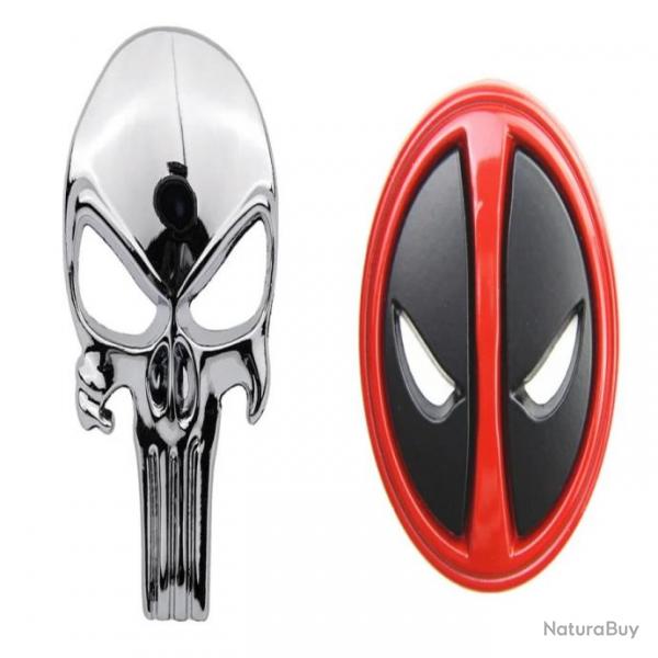 Sticker badge Punisher mtal 3D - Argent et Deadpool