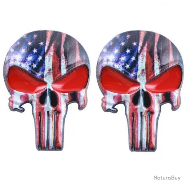 Sticker badge Punisher mtal 3D - USA rouge x2