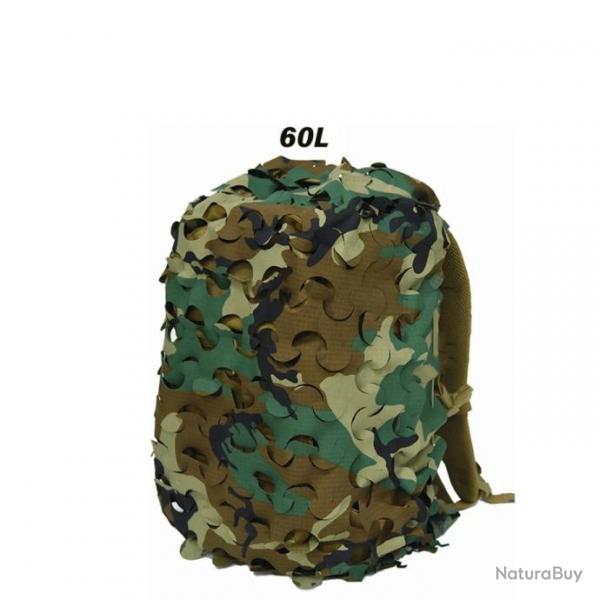 Housse de Sac  Dos Tactique en Maille Respirante Motif Camouflage : CP 60L