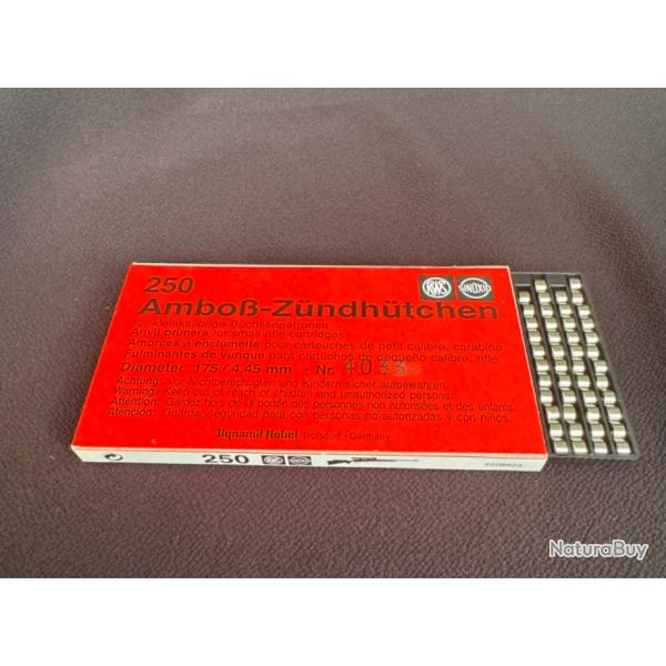 Boite de 250 amorces small rifle diamtre 4,45 SIMOXID-RWS 4033