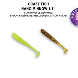 Pochette LEURRE SOUPLE Shad CRAZY FISH NANO MINNOW 1,1" #6 CHARTREUSE / #68 BLACK/RED WATERMELON