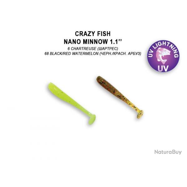 Pochette LEURRE SOUPLE Shad CRAZY FISH NANO MINNOW 1,1" #6 CHARTREUSE / #68 BLACK/RED WATERMELON