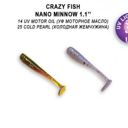 Pochette LEURRE SOUPLE Shad CRAZY FISH NANO MINNOW 1,1" #14 UV MOTOR OIL / #25 COLD PEARL