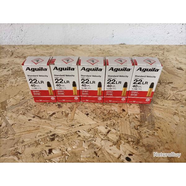 Lot de 5 botes de 50 cartouches Aguila Standard Velocity 22 LR 40grains