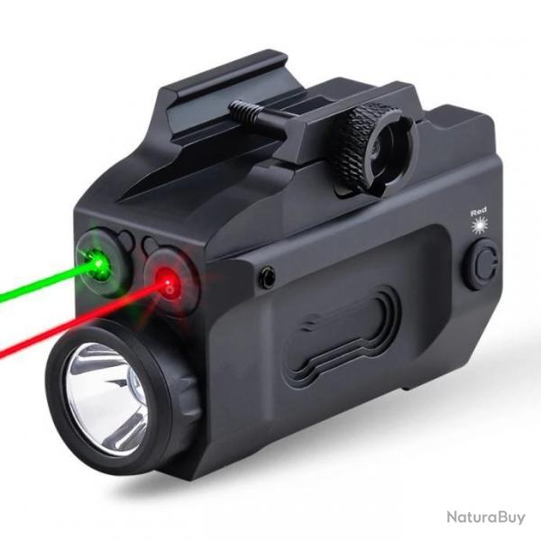 Lampe Double Laser Rouge et Vert avec LED 800 lumens Flash Strobo pour rail picatinny