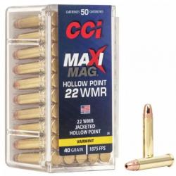 Cartouches CCI 22 WMR MAXI-MAG JHP 40 Grains CUIVREE 20 boites ( 1000 munitions )