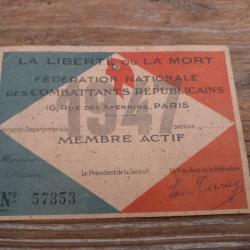 1947 carte fédération nationale des combattants républicains