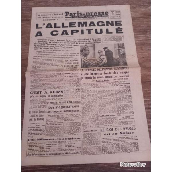 Paris-Presse du 8 mai 1945