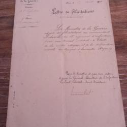 Lettre de félicitations de 1902 Infanterie