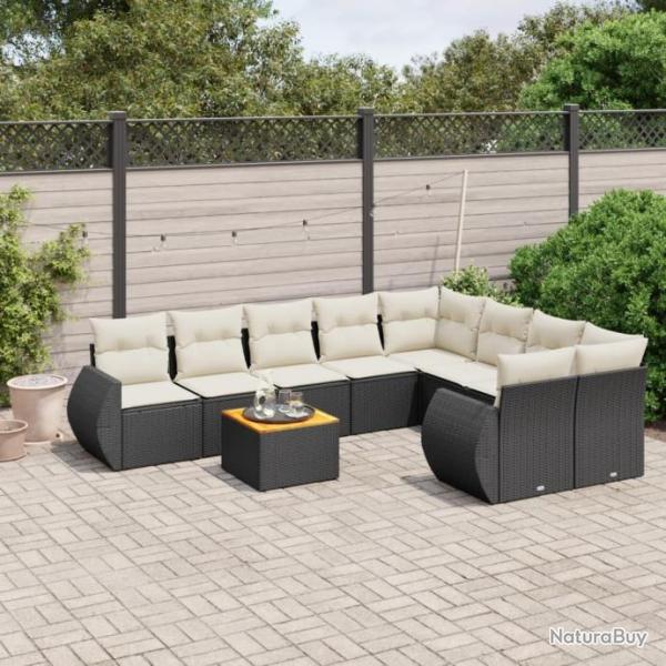 Salon de jardin 9 pcs avec coussins noir rsine tresse