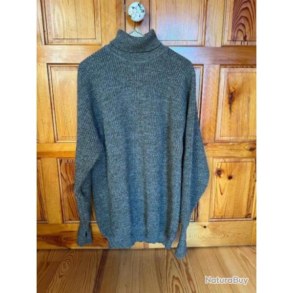 Pull Barbour col roul vert kaki XL pure laine