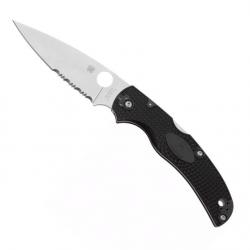 Couteau Spyderco Native Chief (BD1N / FRN noir), Finition inox, Tranchant partiellement dentelé [Spy