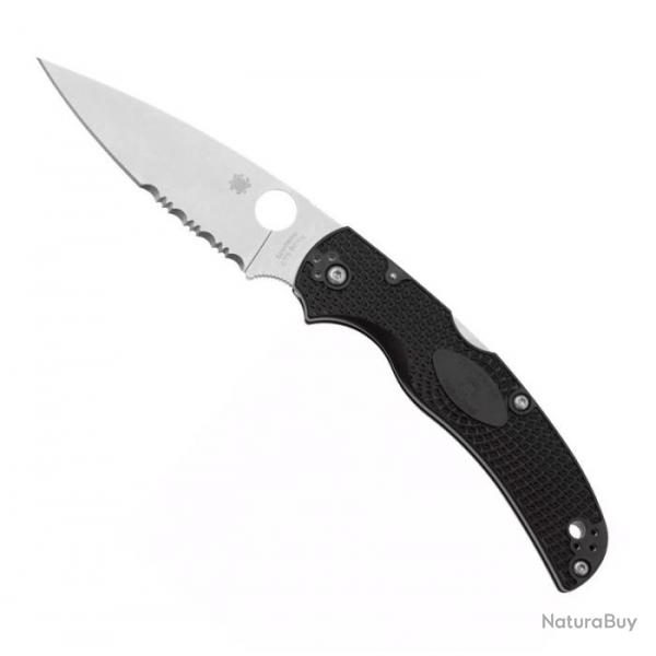 Couteau Spyderco Native Chief (BD1N / FRN noir), Finition inox, Tranchant partiellement dentel [Spy