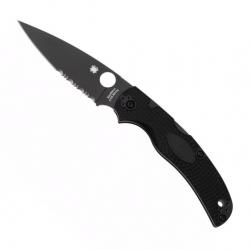 Couteau Spyderco Native Chief (BD1N / FRN noir), Finition DLC noir, Tranchant partiellement dentelé 