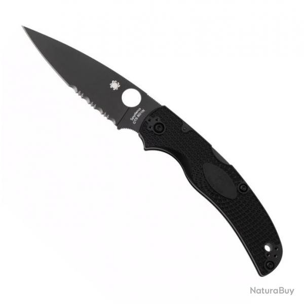 Couteau Spyderco Native Chief (BD1N / FRN noir), Finition DLC noir, Tranchant partiellement dentel 