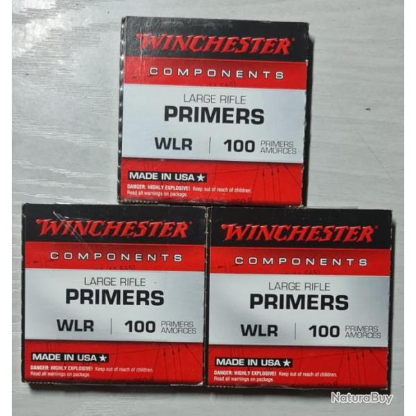 TROIS boites de 100 amorces Winchester Large Rifle WLR soit 300 amorces