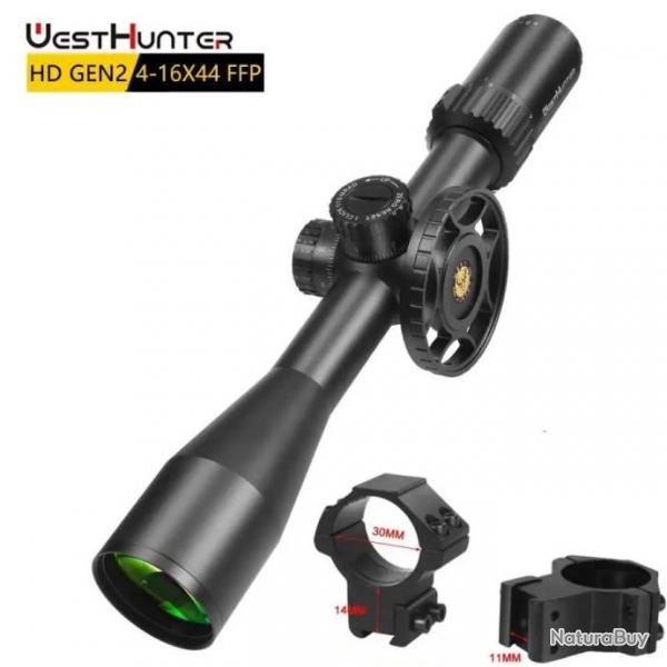 WestHunter-Lunette de Chasse HD Gen2 4-16X44 FFP  Low 11mm Mounts