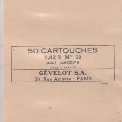 Une étiquette GEVELOT - SFM  originale  30 M1 CARBINE (5936)