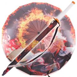 Parapluie Katana Rengoku Kyojuro Demon Slayer Flammes du Soleil Ascendant