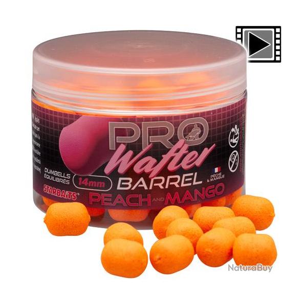 Dumbells Equilibrs Starbaits Probiotic Peach & Mango Wafter Barrel 14mm 50g