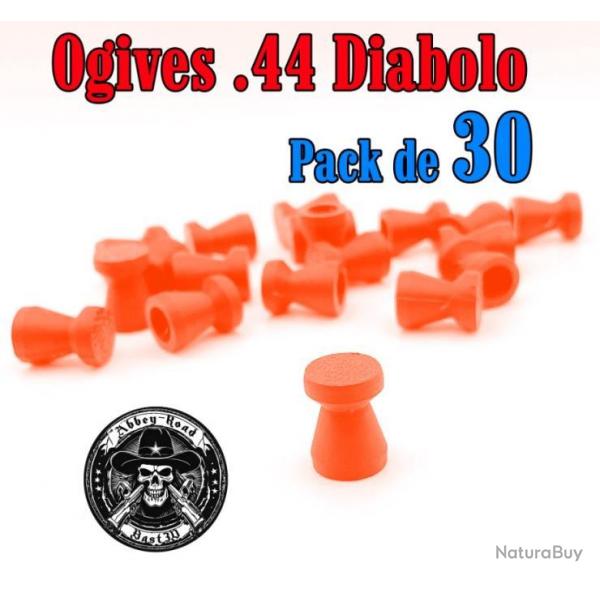 Balle tir rduit .44 ogive orange haute visibilit diabolo plastique - Pack de 30 - Bast3D