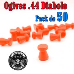 Balle tir réduit .44 ogive orange haute visibilité diabolo plastique - Pack de 50 - Bast3D