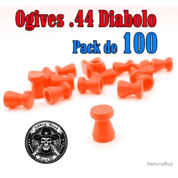 Balle tir rduit .44 ogive orange haute visibilit diabolo plastique - Pack de 100 - Bast3D