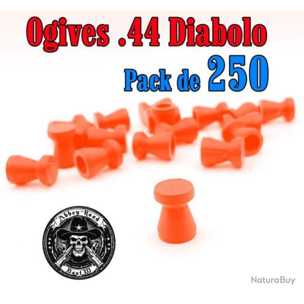 Balle tir rduit .44 ogive orange haute visibilit diabolo plastique - Pack de 250 - Bast3D