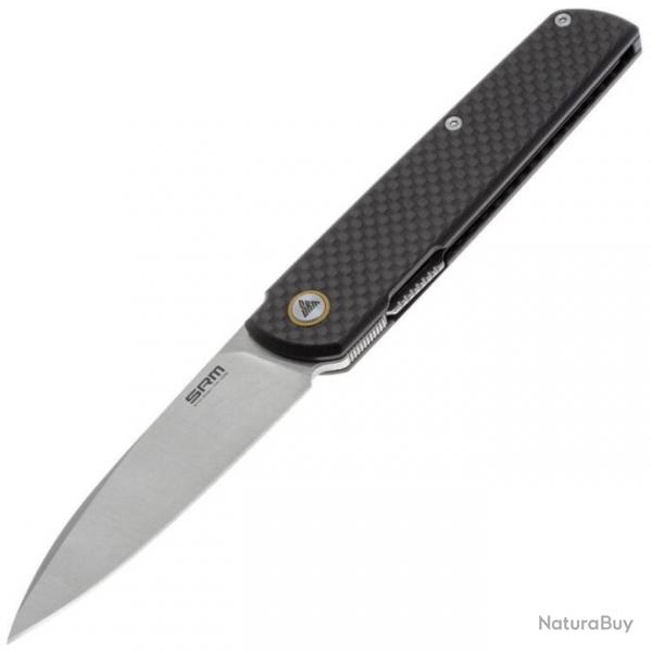 Couteau SRM Qrick 408L Black Manche G10/Carbon Fiber Lame Acier 14C28N IKBS Clip Linerlock SRM408LKB