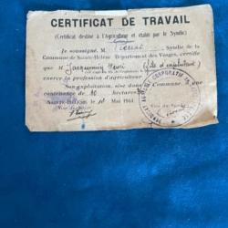 Certificat de travail ww2