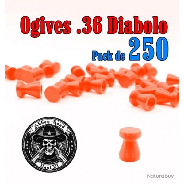 Balle tir rduit 36 ogive orange haute visibilit diabolo diabolo plastique - Pack de 250 - Bast3D