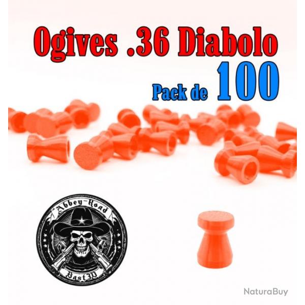 Balle tir rduit 36 ogive orange haute visibilit diabolo diabolo plastique - Pack de 100 - Bast3D