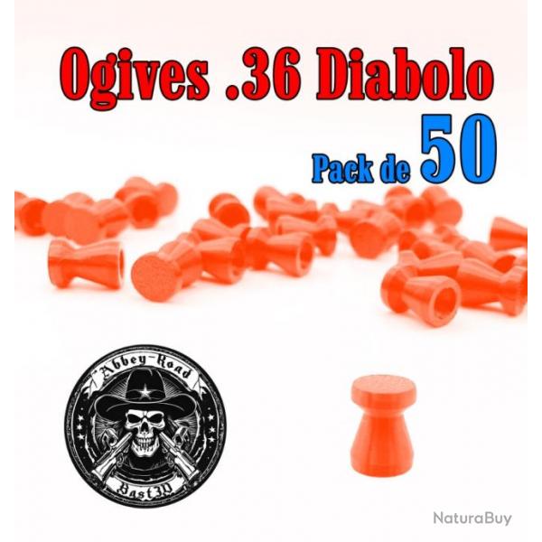 Balle tir rduit 36 ogive orange haute visibilit diabolo diabolo plastique - Pack de 50 - Bast3D