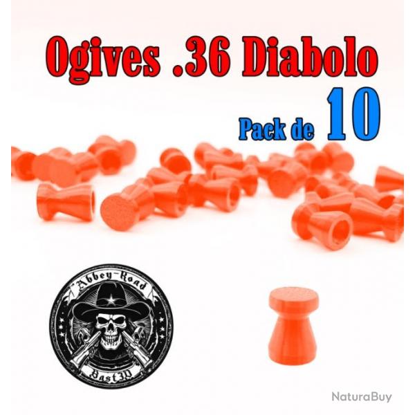 Balle tir rduit 36 ogive orange haute visibilit diabolo diabolo plastique - Pack de 10 - Bast3D