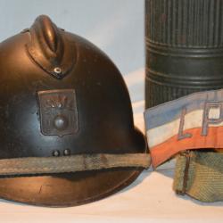 CASQUE Mle 1926-MASQUE A GAZ & BRASSARD-DEFENSE PASSIVE-ETAT FRANCAIS-OCCUPATION-2°GUERRE 1939/1945