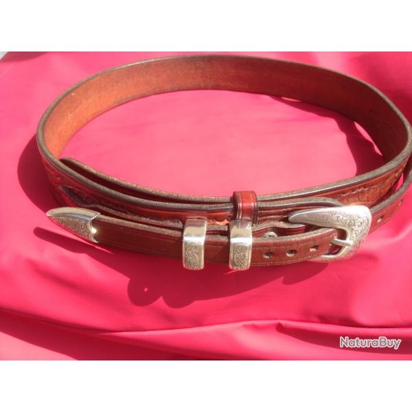 Ceinture Cuir Repouss Western USA Taille 32''