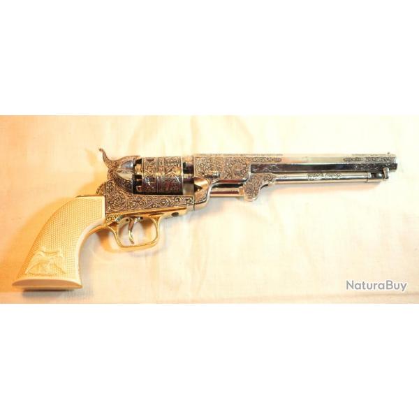 WESTERN - Revolver DENIX Colt Navy 1851  Crosse grave aigle barillet bataille navale EBR24RVD003