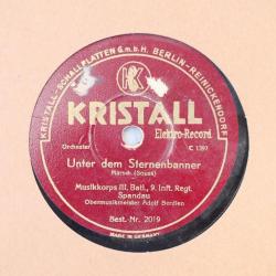 WEHRMACHT - RARE Disque militaire allemand KRISTALL 25 cm Musikkorps III Batl 9 Inft Regt Spandau