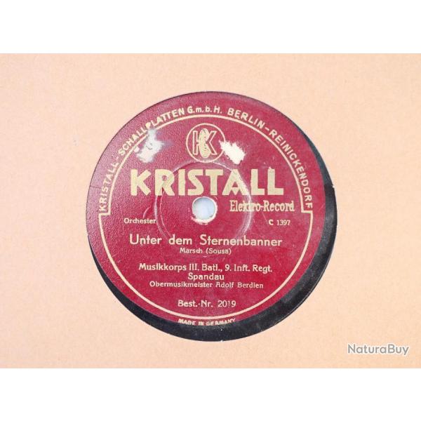 WEHRMACHT - RARE Disque militaire allemand KRISTALL 25 cm Musikkorps III Batl 9 Inft Regt Spandau